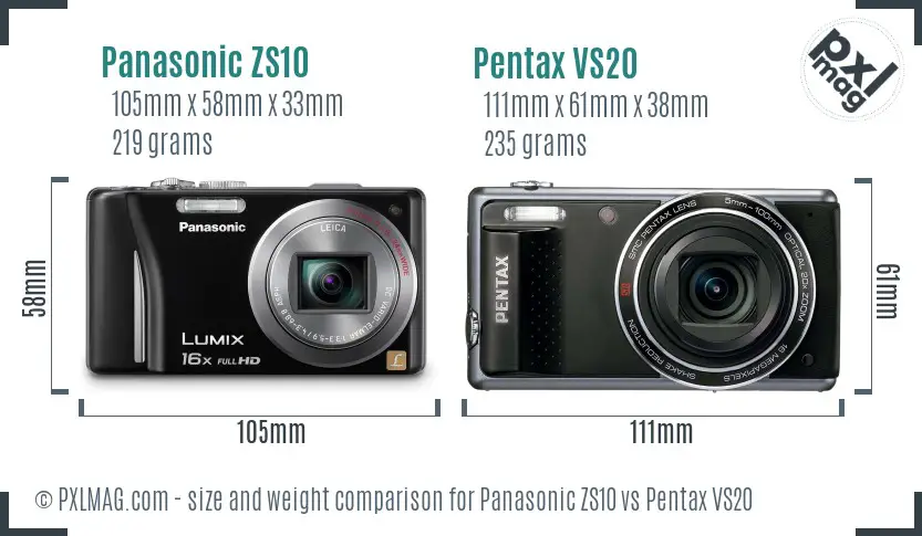 Panasonic ZS10 vs Pentax VS20 size comparison