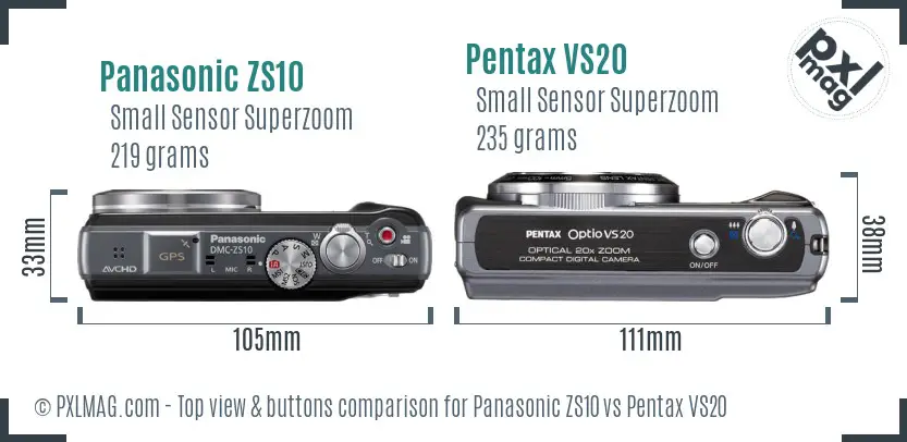 Panasonic ZS10 vs Pentax VS20 top view buttons comparison