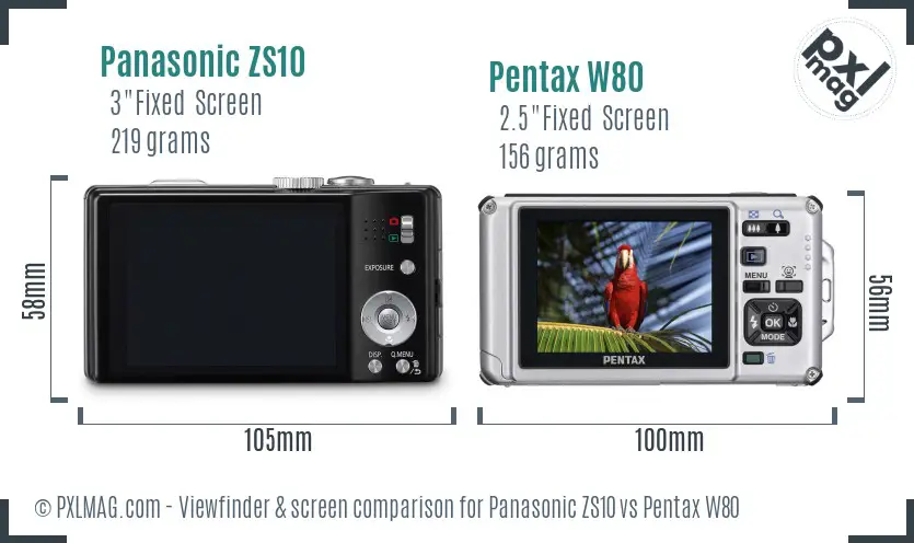 Panasonic ZS10 vs Pentax W80 Screen and Viewfinder comparison