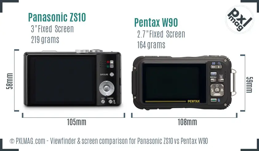 Panasonic ZS10 vs Pentax W90 Screen and Viewfinder comparison