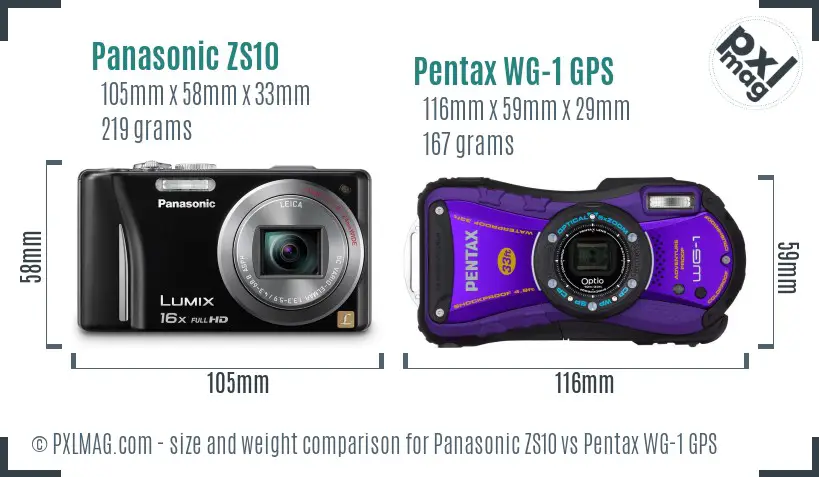 Panasonic ZS10 vs Pentax WG-1 GPS size comparison