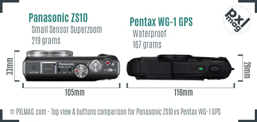 Panasonic ZS10 vs Pentax WG-1 GPS top view buttons comparison
