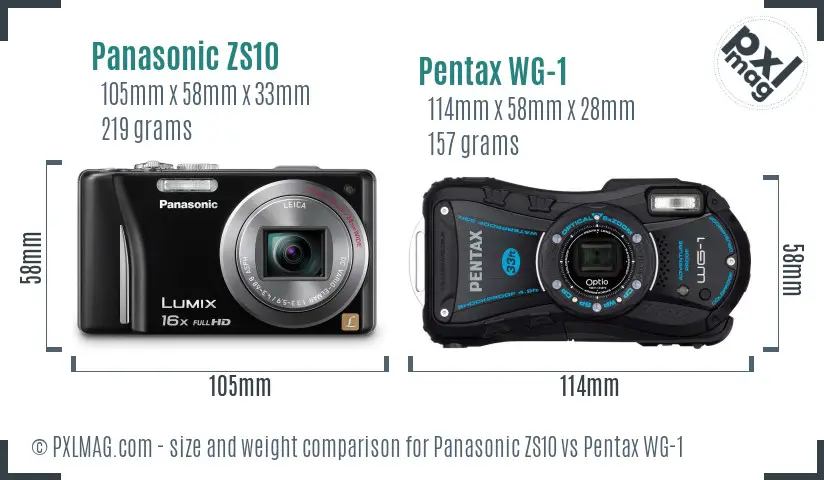 Panasonic ZS10 vs Pentax WG-1 size comparison