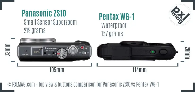 Panasonic ZS10 vs Pentax WG-1 top view buttons comparison