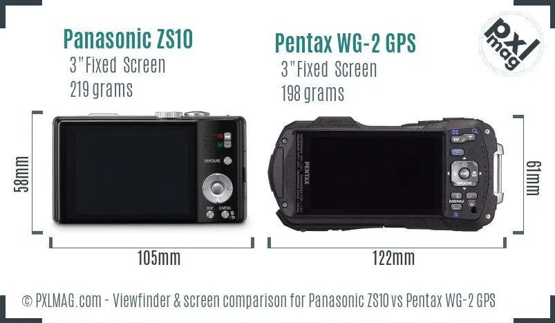 Panasonic ZS10 vs Pentax WG-2 GPS Screen and Viewfinder comparison