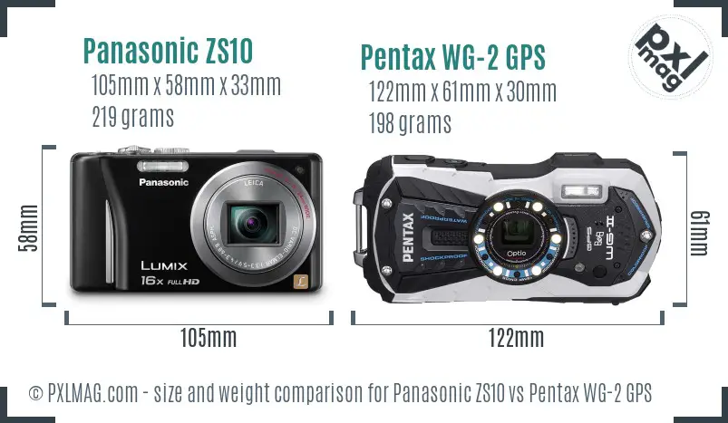 Panasonic ZS10 vs Pentax WG-2 GPS size comparison