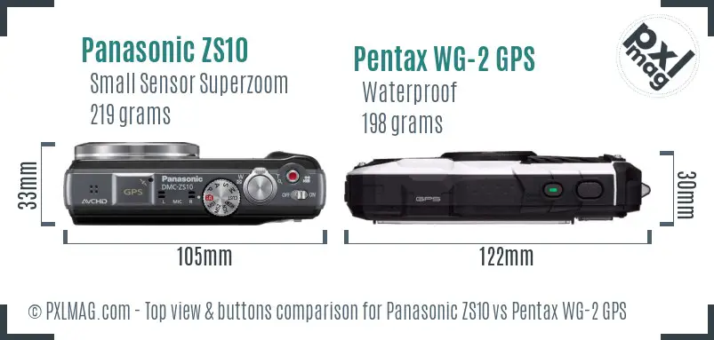 Panasonic ZS10 vs Pentax WG-2 GPS top view buttons comparison