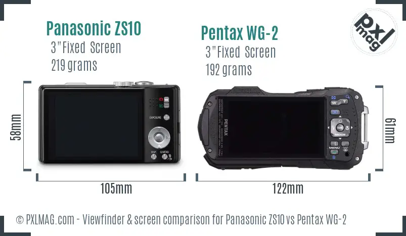 Panasonic ZS10 vs Pentax WG-2 Screen and Viewfinder comparison