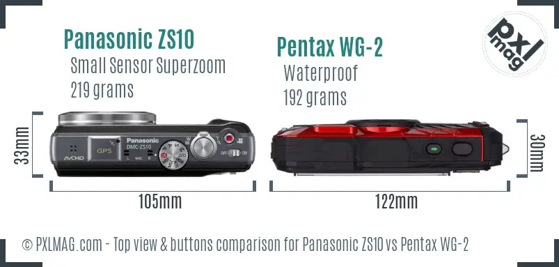 Panasonic ZS10 vs Pentax WG-2 top view buttons comparison
