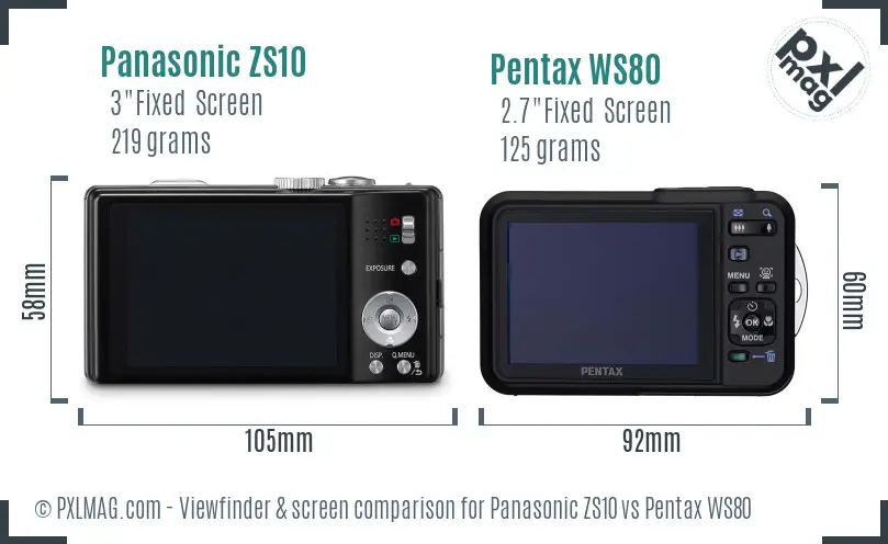 Panasonic ZS10 vs Pentax WS80 Screen and Viewfinder comparison