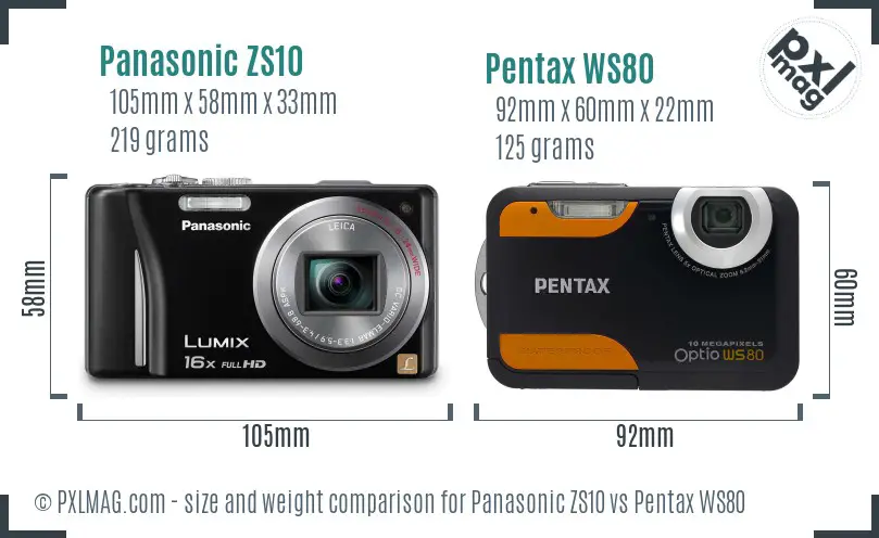 Panasonic ZS10 vs Pentax WS80 size comparison