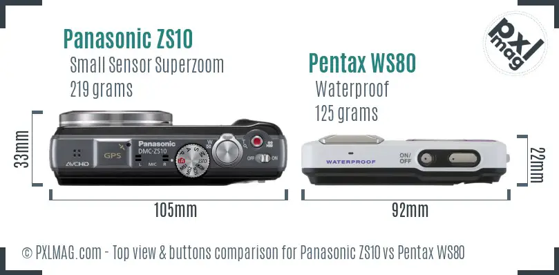 Panasonic ZS10 vs Pentax WS80 top view buttons comparison