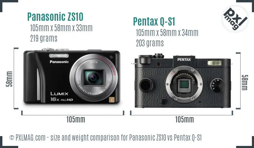 Panasonic ZS10 vs Pentax Q-S1 size comparison