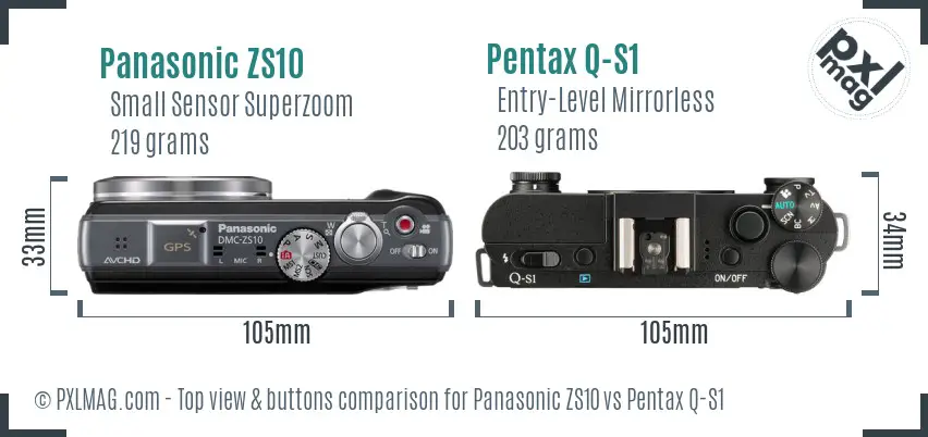 Panasonic ZS10 vs Pentax Q-S1 top view buttons comparison