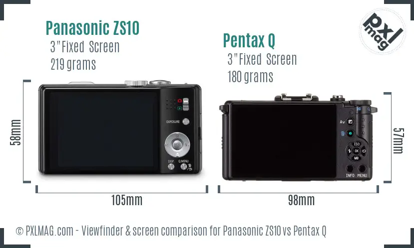 Panasonic ZS10 vs Pentax Q Screen and Viewfinder comparison