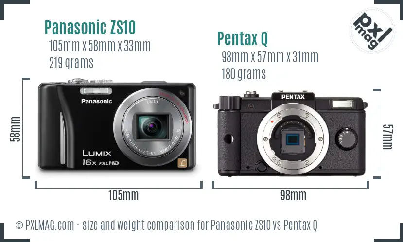 Panasonic ZS10 vs Pentax Q size comparison