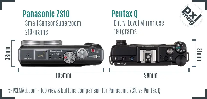 Panasonic ZS10 vs Pentax Q top view buttons comparison