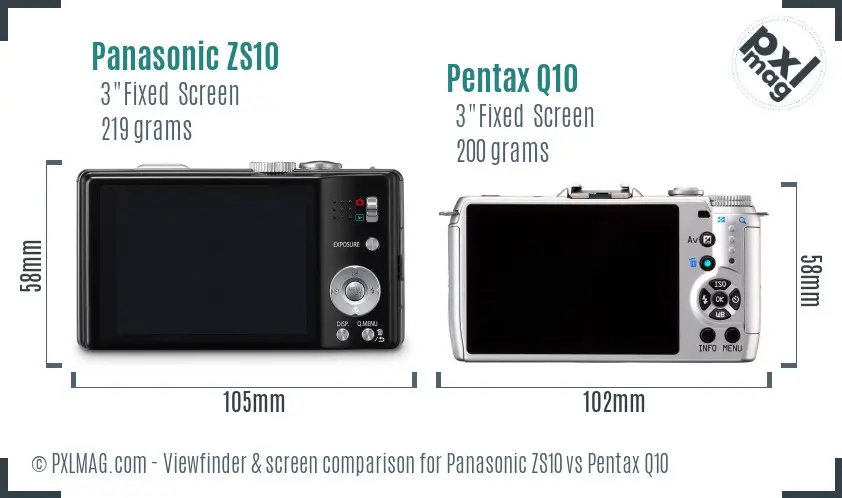 Panasonic ZS10 vs Pentax Q10 Screen and Viewfinder comparison