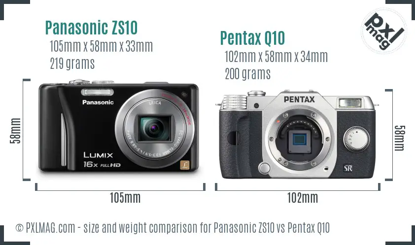 Panasonic ZS10 vs Pentax Q10 size comparison