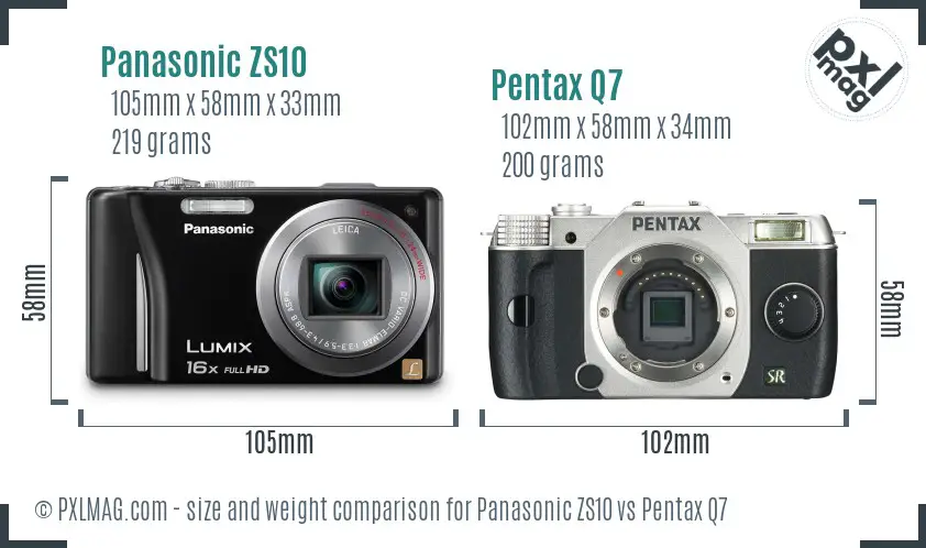Panasonic ZS10 vs Pentax Q7 size comparison Panasonic ZS10 vs Pentax Q7 size comparison