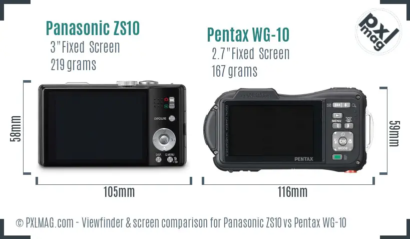 Panasonic ZS10 vs Pentax WG-10 Screen and Viewfinder comparison