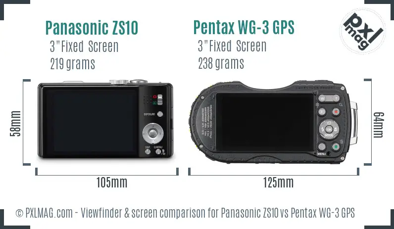 Panasonic ZS10 vs Pentax WG-3 GPS Screen and Viewfinder comparison