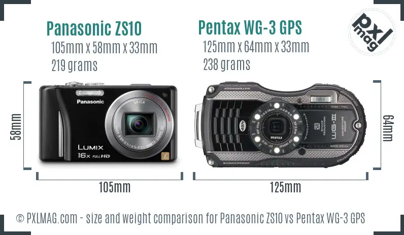 Panasonic ZS10 vs Pentax WG-3 GPS size comparison Panasonic ZS10 vs Pentax WG-3 GPS size comparison