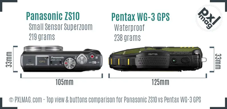 Panasonic ZS10 vs Pentax WG-3 GPS top view buttons comparison