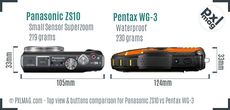Panasonic ZS10 vs Pentax WG-3 top view buttons comparison Panasonic ZS10 vs Pentax WG-3 top view buttons comparison