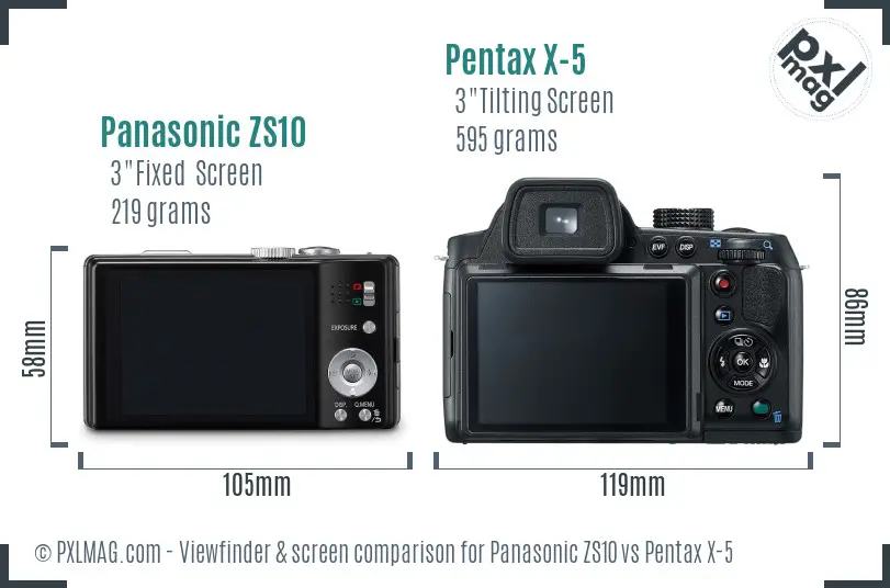 Panasonic ZS10 vs Pentax X-5 Screen and Viewfinder comparison
