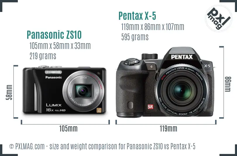 Panasonic ZS10 vs Pentax X-5 size comparison
