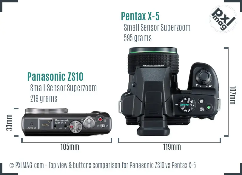 Panasonic ZS10 vs Pentax X-5 top view buttons comparison