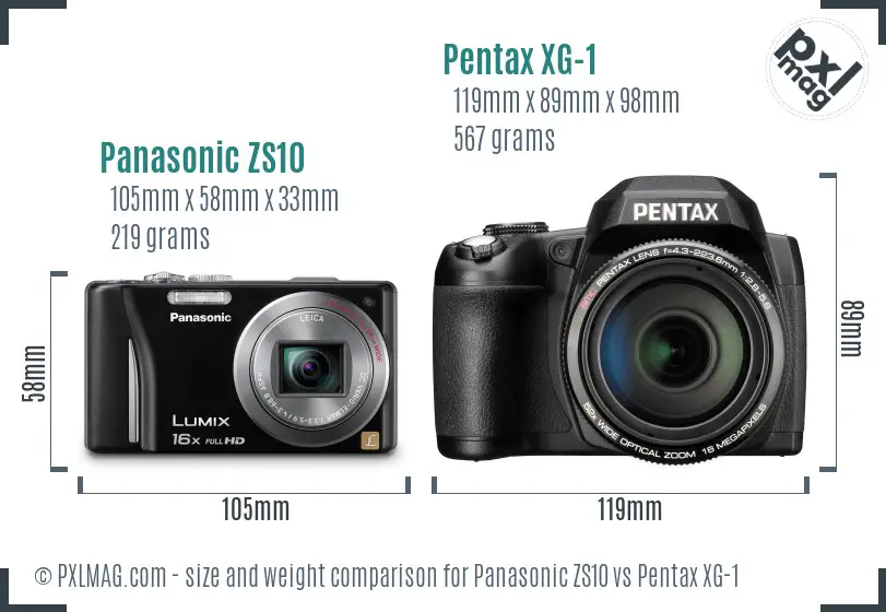 Panasonic ZS10 vs Pentax XG-1 size comparison Panasonic ZS10 vs Pentax XG-1 size comparison