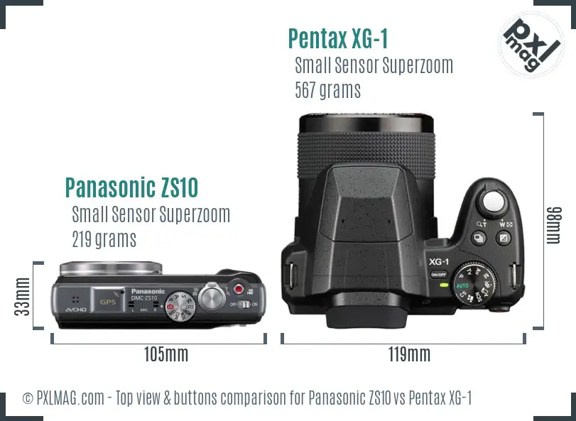 Panasonic ZS10 vs Pentax XG-1 top view buttons comparison Panasonic ZS10 vs Pentax XG-1 top view buttons comparison