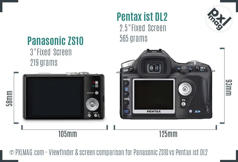 Panasonic ZS10 vs Pentax ist DL2 Screen and Viewfinder comparison