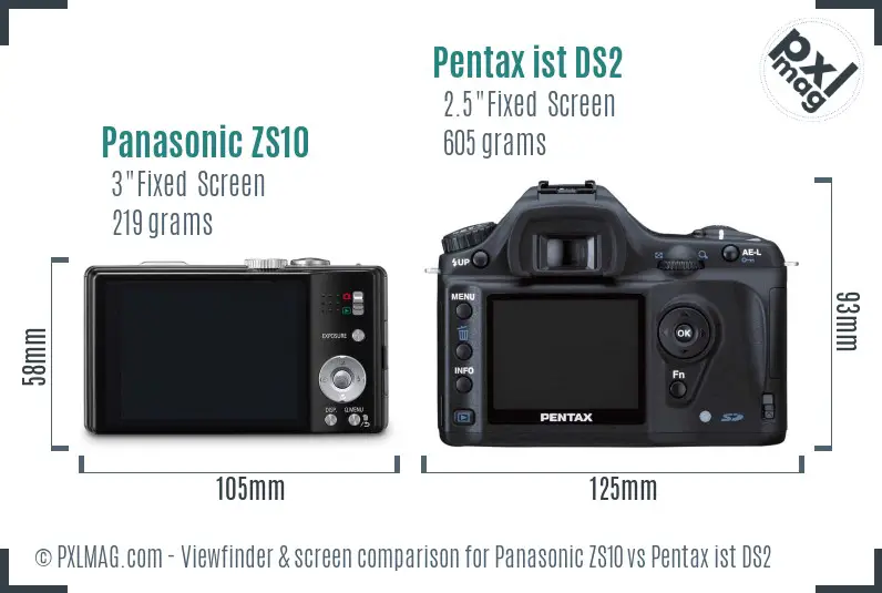 Panasonic ZS10 vs Pentax ist DS2 Screen and Viewfinder comparison