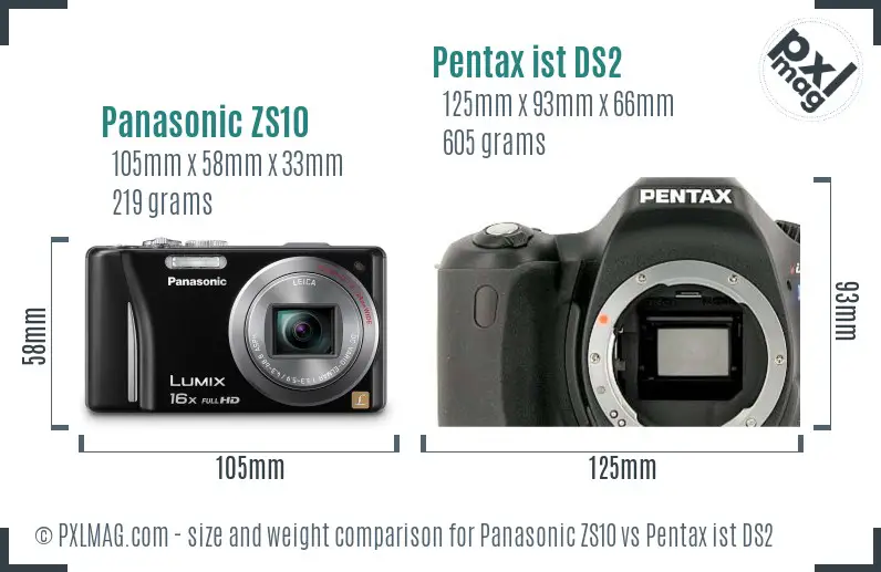 Panasonic ZS10 vs Pentax ist DS2 size comparison