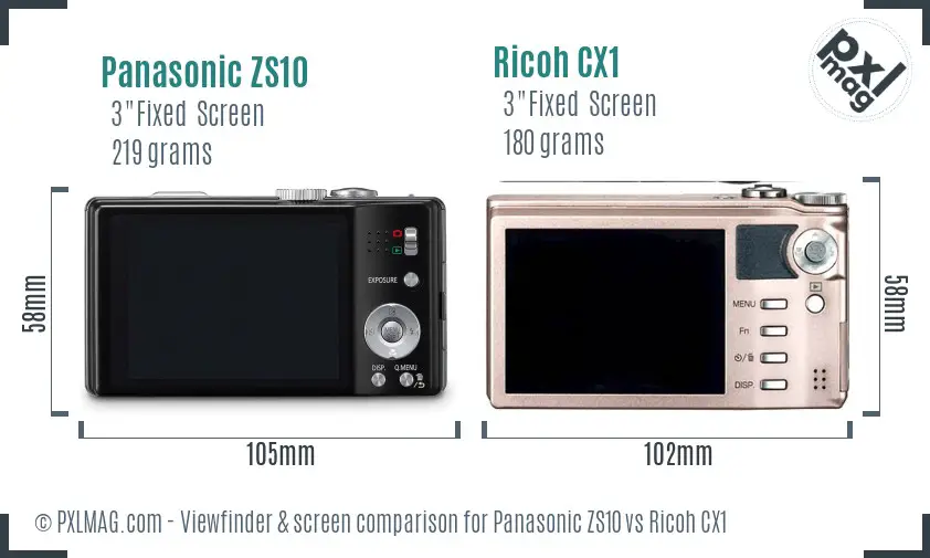Panasonic ZS10 vs Ricoh CX1 Screen and Viewfinder comparison