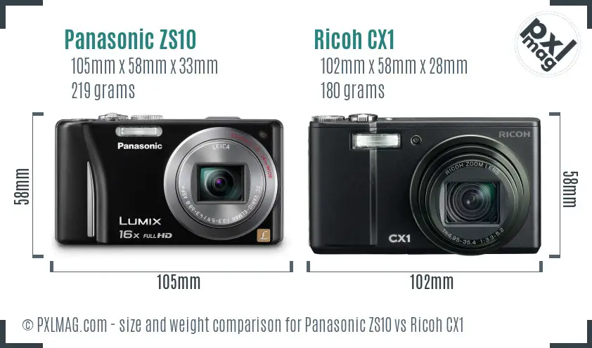 Panasonic ZS10 vs Ricoh CX1 size comparison Panasonic ZS10 vs Ricoh CX1 size comparison