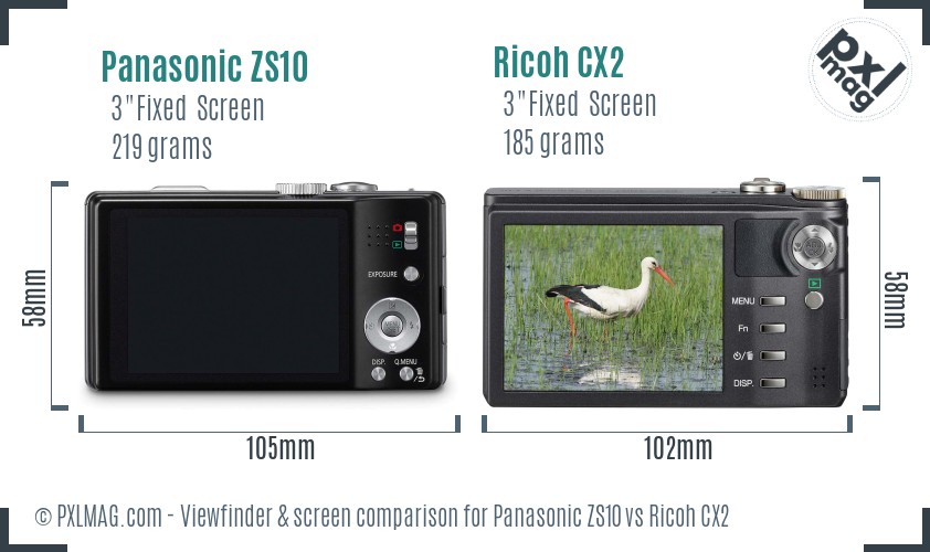 Panasonic ZS10 vs Ricoh CX2 Screen and Viewfinder comparison
