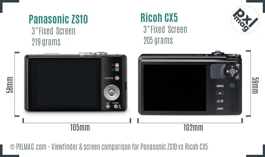 Panasonic ZS10 vs Ricoh CX5 Screen and Viewfinder comparison