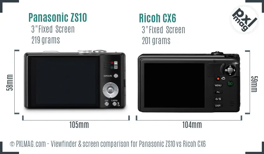 Panasonic ZS10 vs Ricoh CX6 Screen and Viewfinder comparison