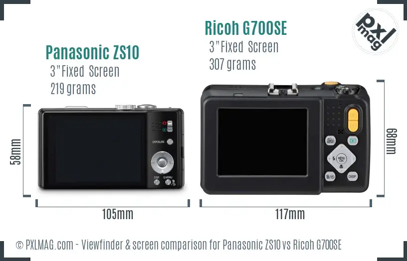 Panasonic ZS10 vs Ricoh G700SE Screen and Viewfinder comparison