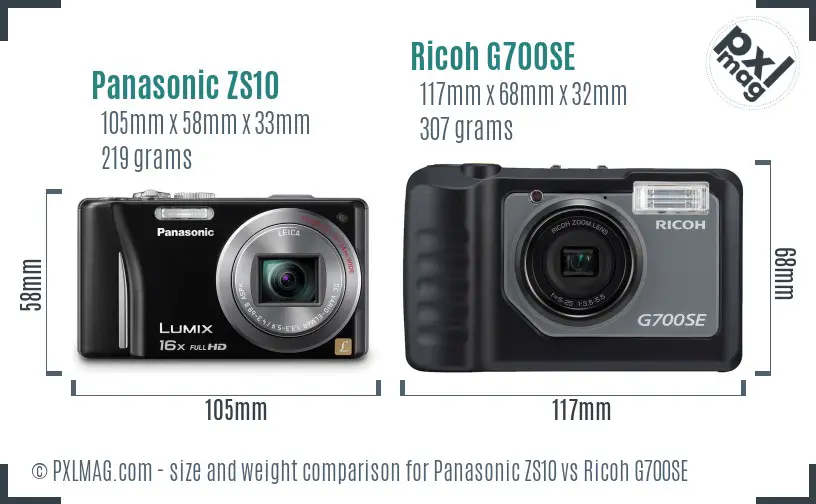 Panasonic ZS10 vs Ricoh G700SE size comparison