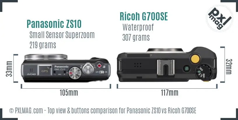 Panasonic ZS10 vs Ricoh G700SE top view buttons comparison