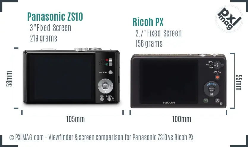 Panasonic ZS10 vs Ricoh PX Screen and Viewfinder comparison
