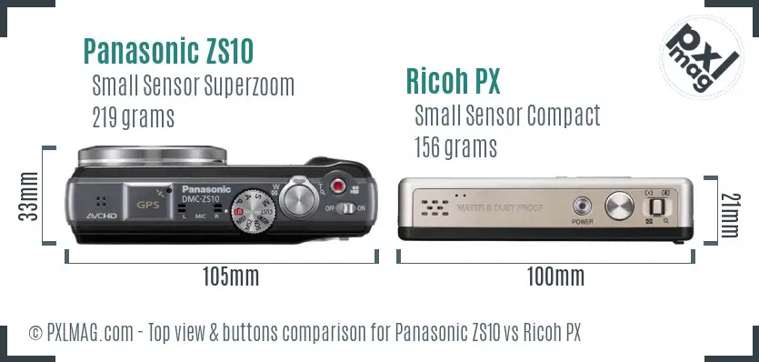 Panasonic ZS10 vs Ricoh PX top view buttons comparison
