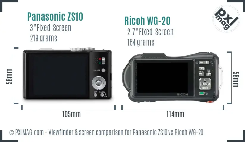 Panasonic ZS10 vs Ricoh WG-20 Screen and Viewfinder comparison