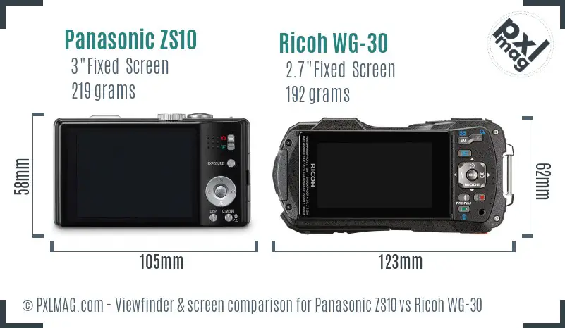 Panasonic ZS10 vs Ricoh WG-30 Screen and Viewfinder comparison