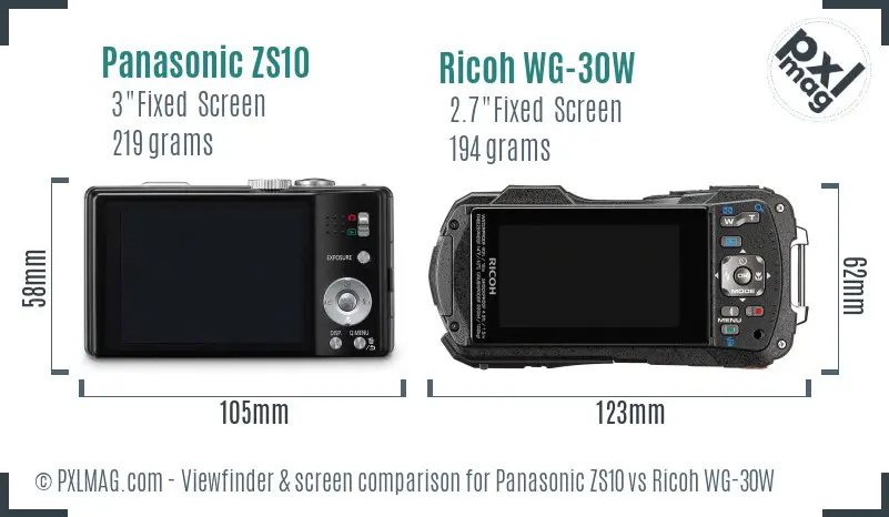 Panasonic ZS10 vs Ricoh WG-30W Screen and Viewfinder comparison
